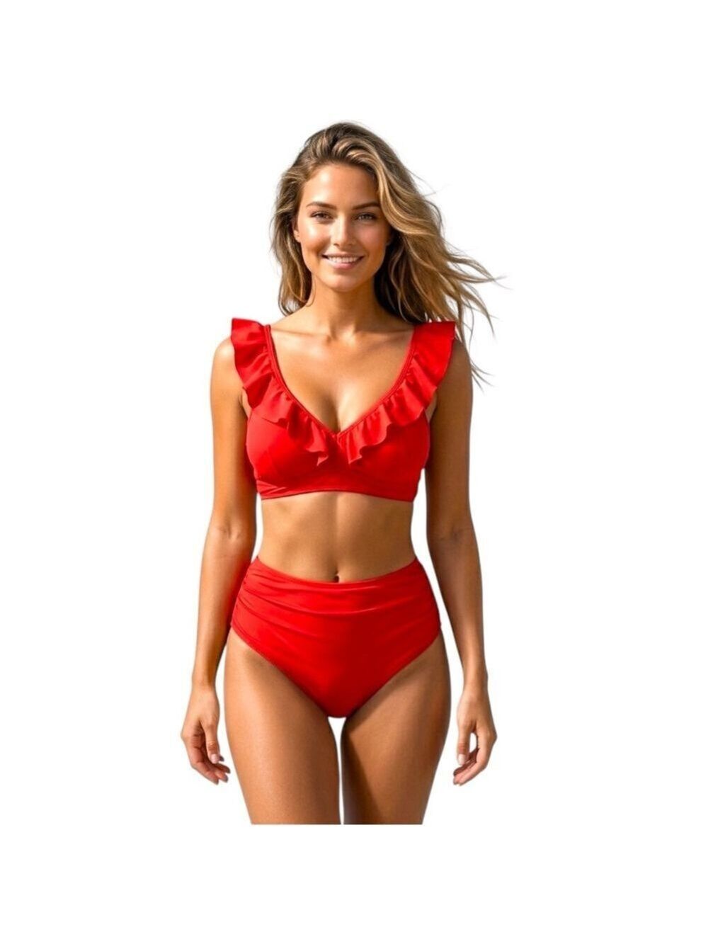 TEMPT ME Red Ruffle Bikini Set High Waisted L NWT